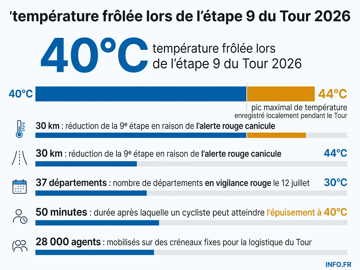 Données clés de la canicule sur le Tour de France 2026: températures extrêmes, réduction d'étape et moyens logistiques déployés