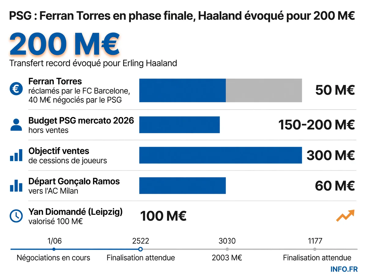 Mercato PSG été 2026: budget, cibles et montants des transferts en cours de négociation.