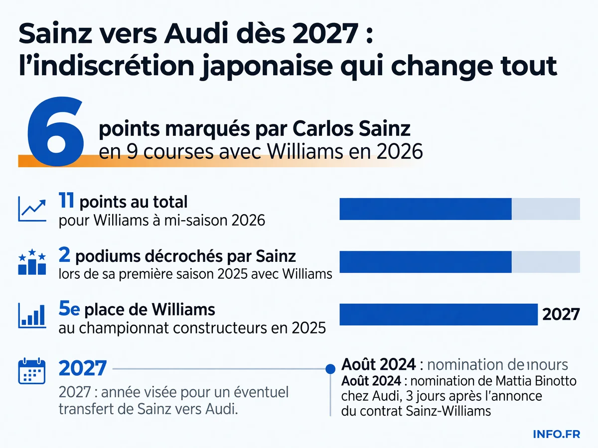 Performances de Carlos Sainz avec Williams en 2026 et timeline du projet Audi F1.