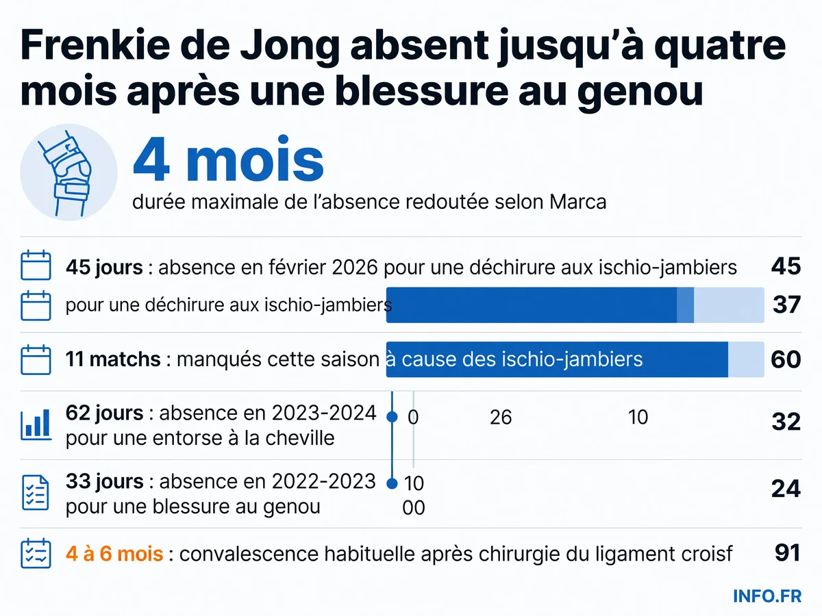 Historique des blessures de Frenkie de Jong depuis 2022 et durée potentielle de sa nouvelle absence au genou