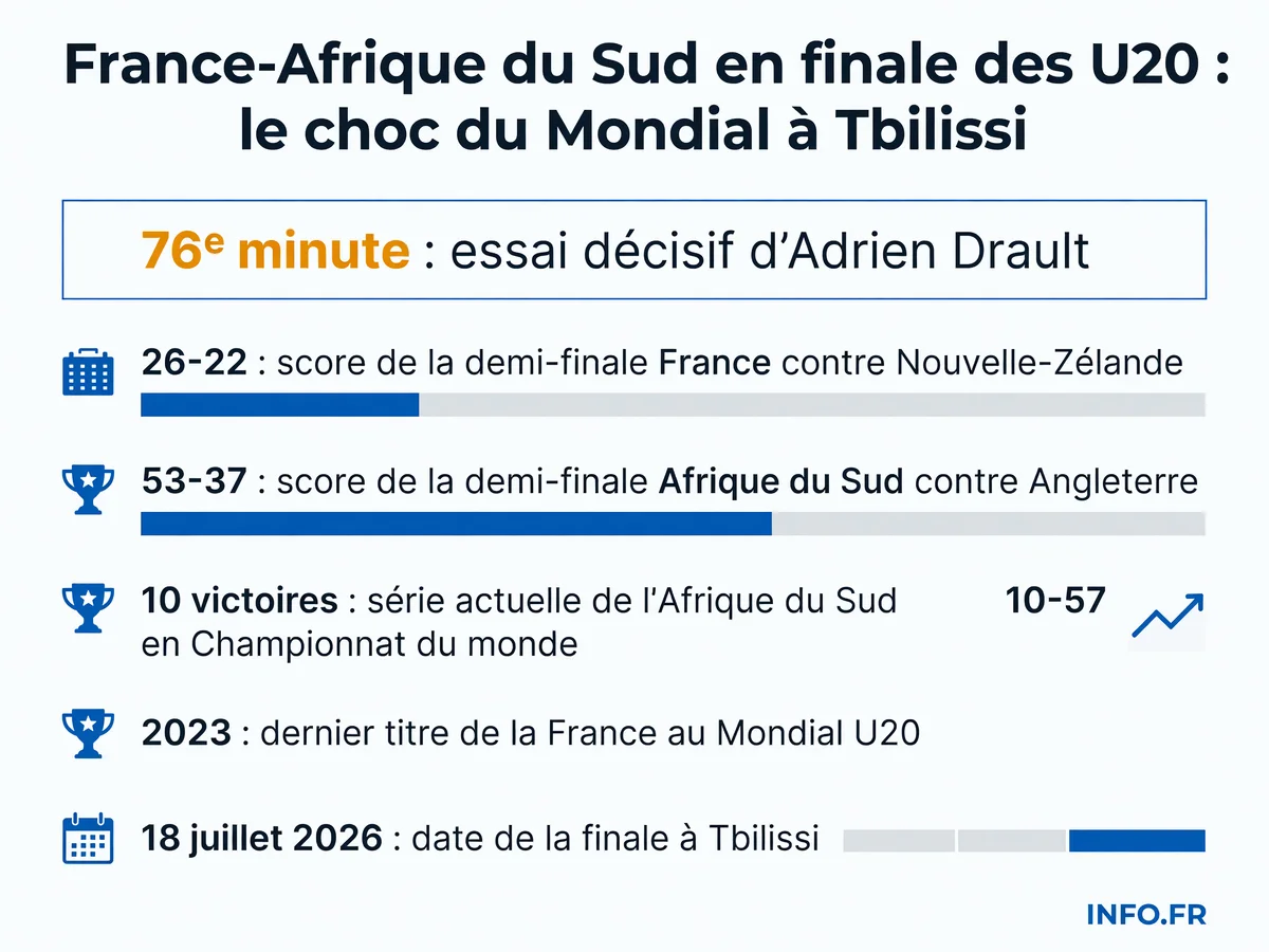 Parcours comparé de la France et de l'Afrique du Sud jusqu'à la finale du Championnat du monde U20 2026 à Tbilissi