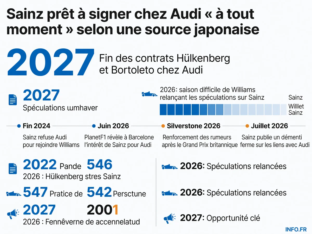Chronologie des révélations sur le transfert potentiel de Carlos Sainz de Williams vers Audi pour la saison 2027 de Formule 1