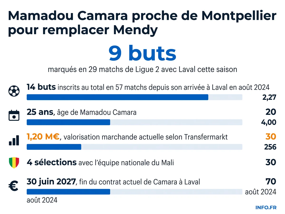 Statistiques et profil de Mamadou Camara lors de son transfert pressenti de Laval vers Montpellier en 2026