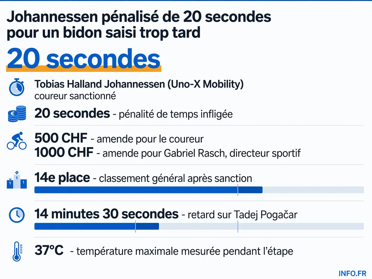 Détails de la sanction infligée à Tobias Johannessen après l'étape 10 du Tour de France 2026 pour ravitaillement interdit dans les 15 derniers kilomètres