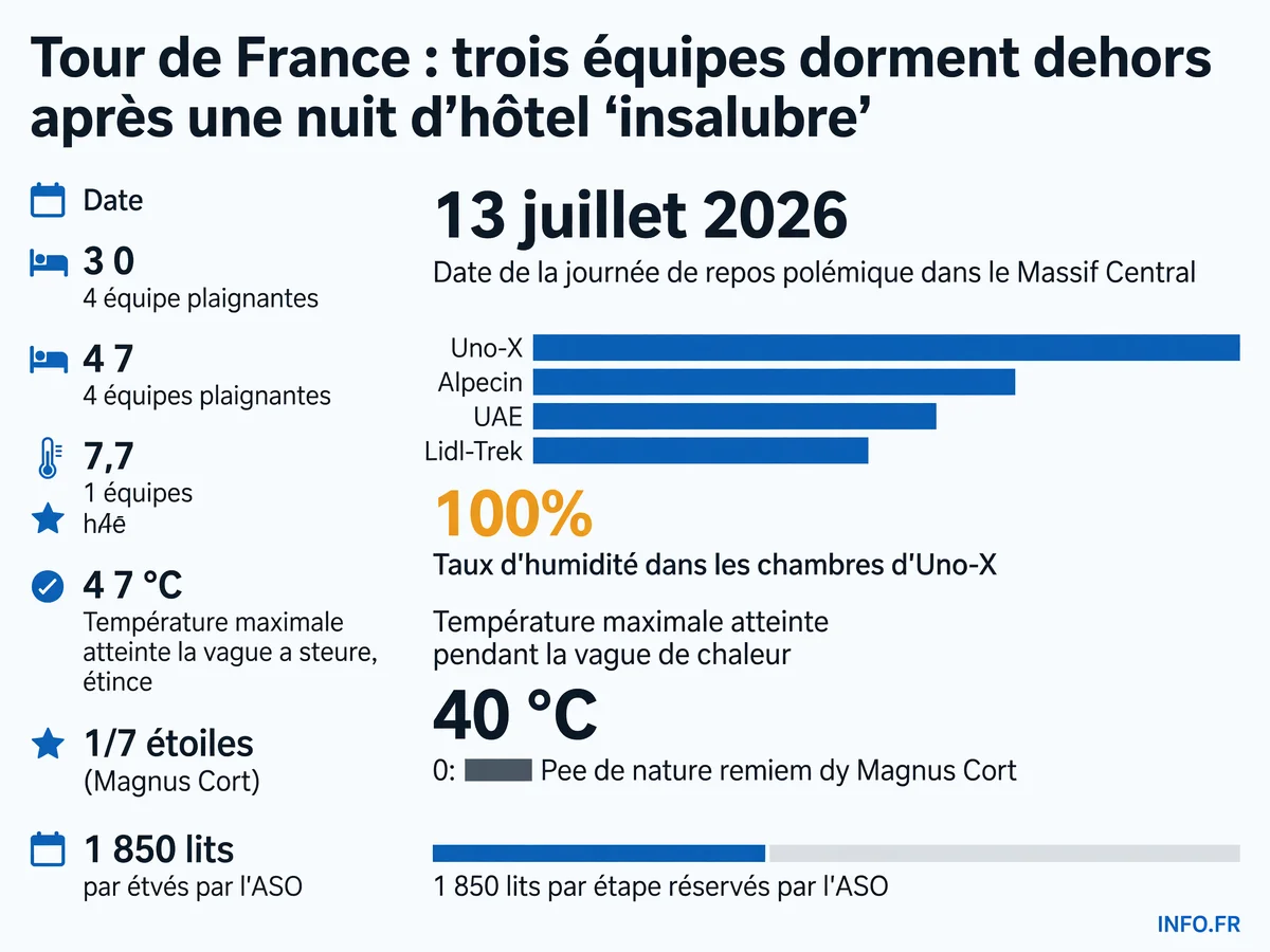 Polémique hygiène hôtels Tour de France 2026: chiffres clés des plaintes d'équipes dans le Massif Central