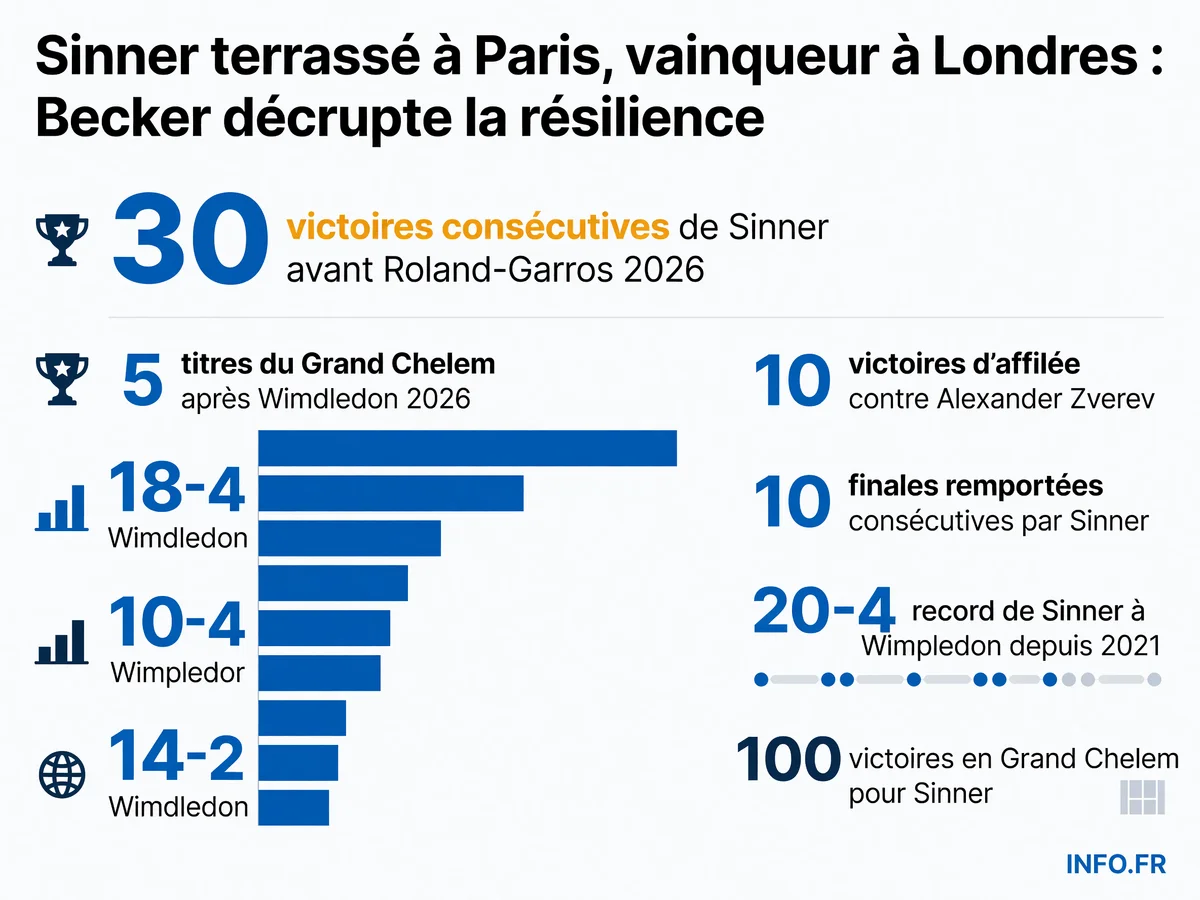 Statistiques de la résurrection de Jannik Sinner entre Roland-Garros et Wimbledon 2026 analysées par Boris Becker