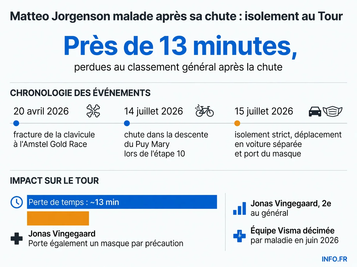 Chronologie des problèmes de santé de Matteo Jorgenson au Tour de France 2026 et durant la saison