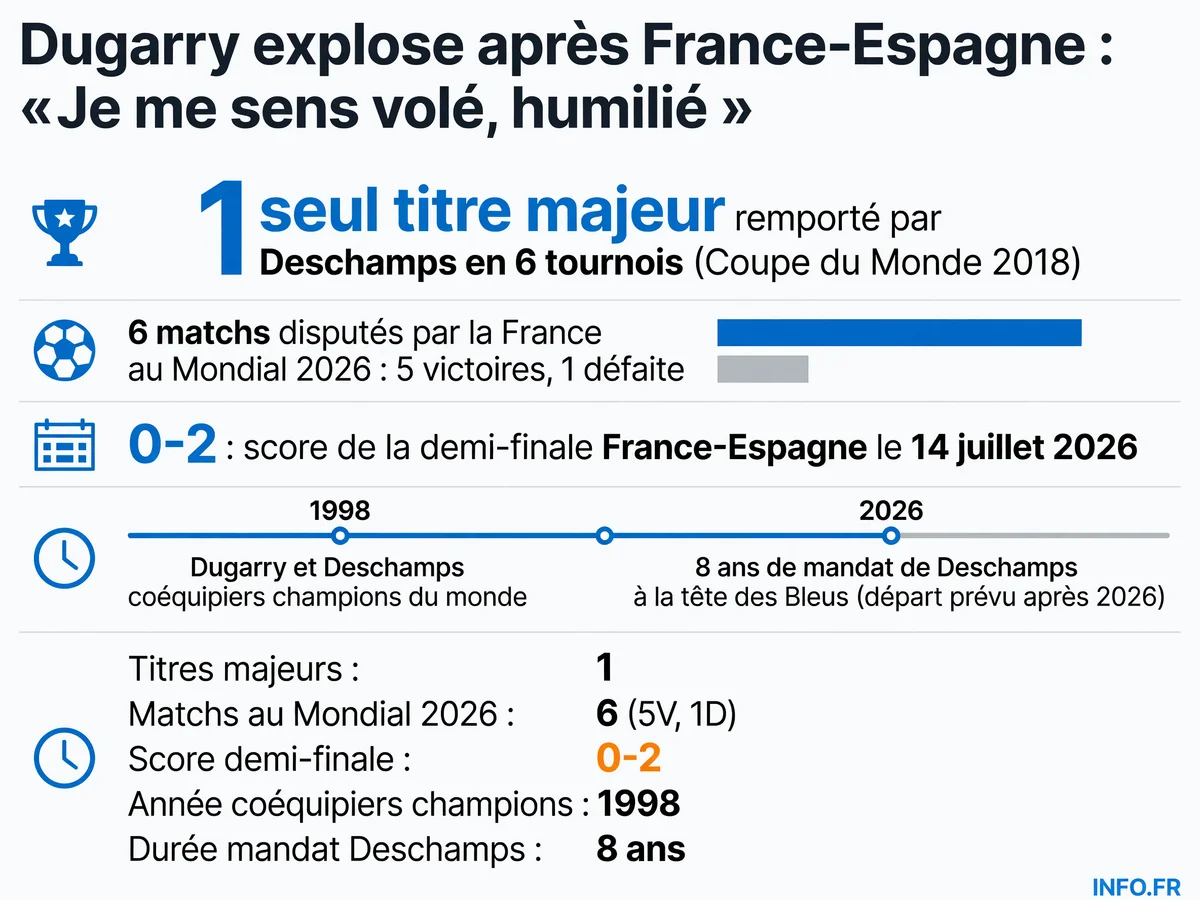Bilan de Didier Deschamps à la tête de l'équipe de France: un titre mondial en 2018, six tournois majeurs disputés, départ annoncé après le Mondial 2026