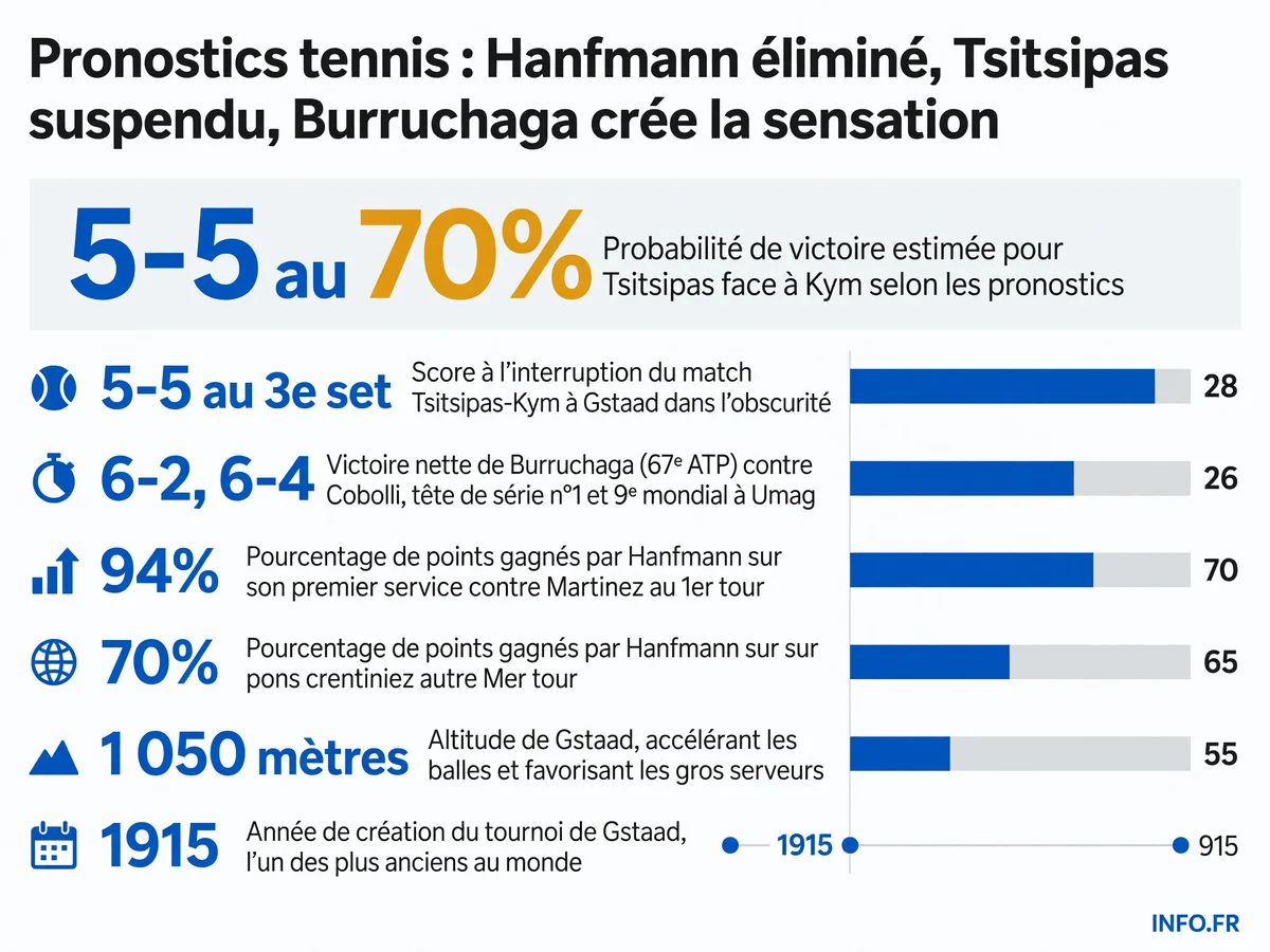 Données clés des matchs ATP à Gstaad et Umag le 15 juillet 2026: scores, pronostics et statistiques des favoris