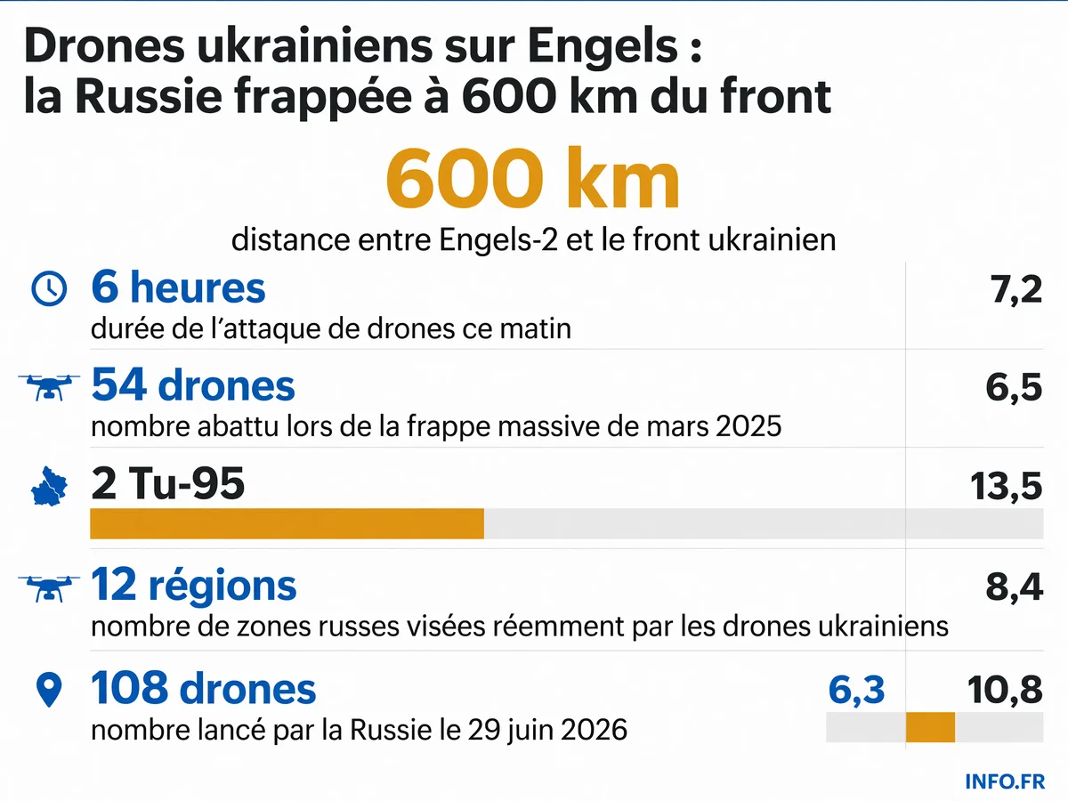 Chronologie et bilan chiffré des attaques de drones ukrainiens sur la base russe d'Engels-2 depuis décembre 2022.