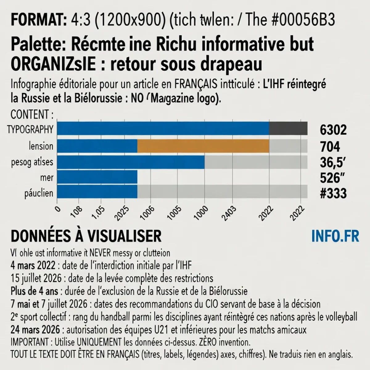 Chronologie de la réintégration de la Russie et de la Biélorussie en handball par l'IHF, de l'interdiction du 4 mars 2022 à la levée complète des restrictions le 15 juillet 2026, soit 1463 jours d'exclusion.