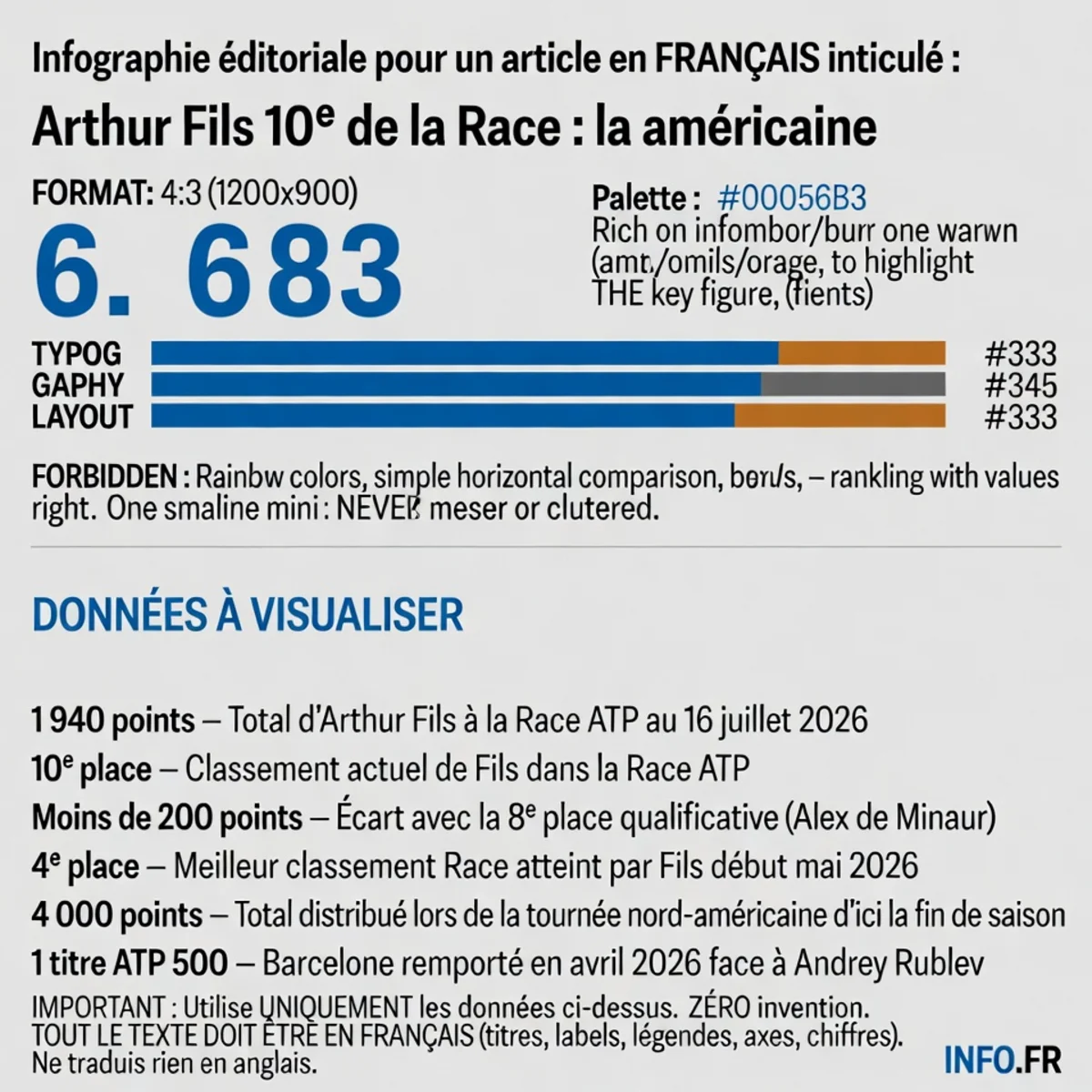 Classement Race ATP d'Arthur Fils et écart avec le Top 8 qualificatif pour les ATP Finals de Turin
