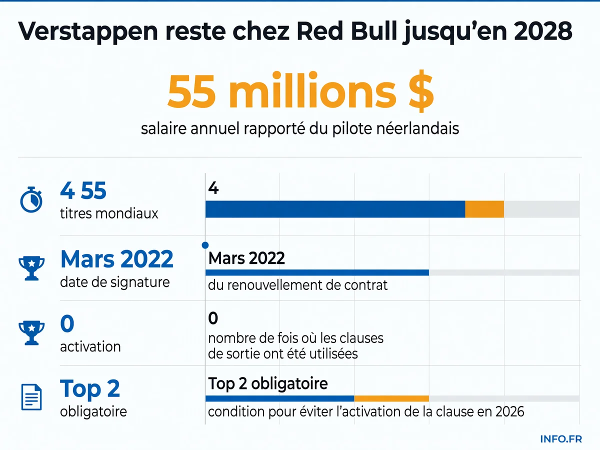 Données contractuelles et conditions de sortie du contrat de Max Verstappen avec Red Bull Racing jusqu'en 2028