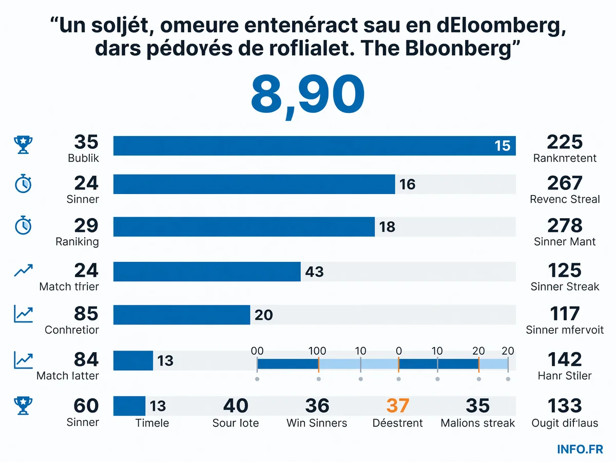 Infographie montrant la domination d'Alcaraz et Sinner sur le circuit ATP avec 9 Grands Chelems consécutifs et l'aveu de résignation de Bublik