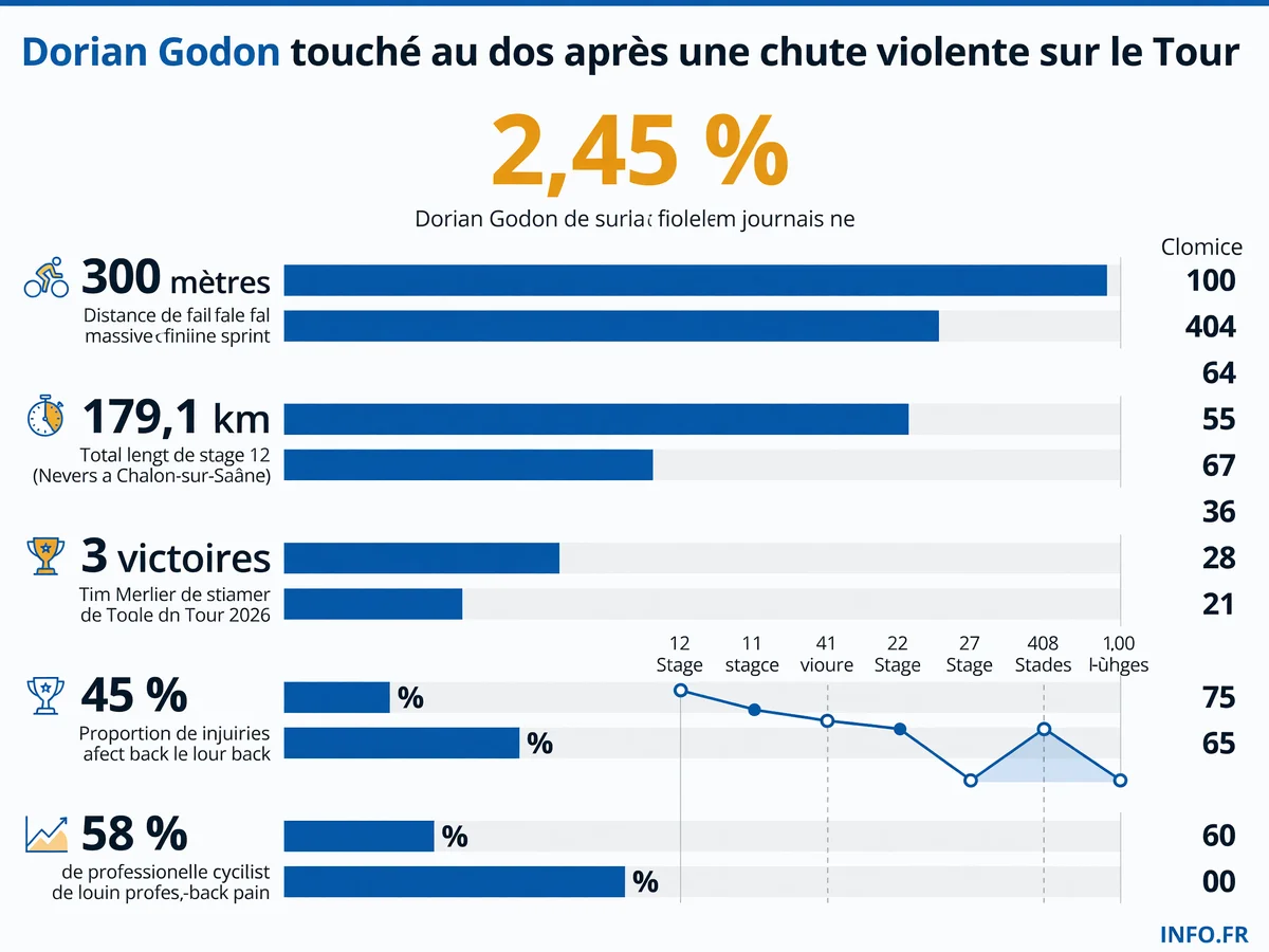 Chute de Dorian Godon lors du sprint final de l'étape 12 du Tour de France 2026 à Chalon-sur-Saône, données clés sur les blessures dorsales dans le cyclisme professionnel