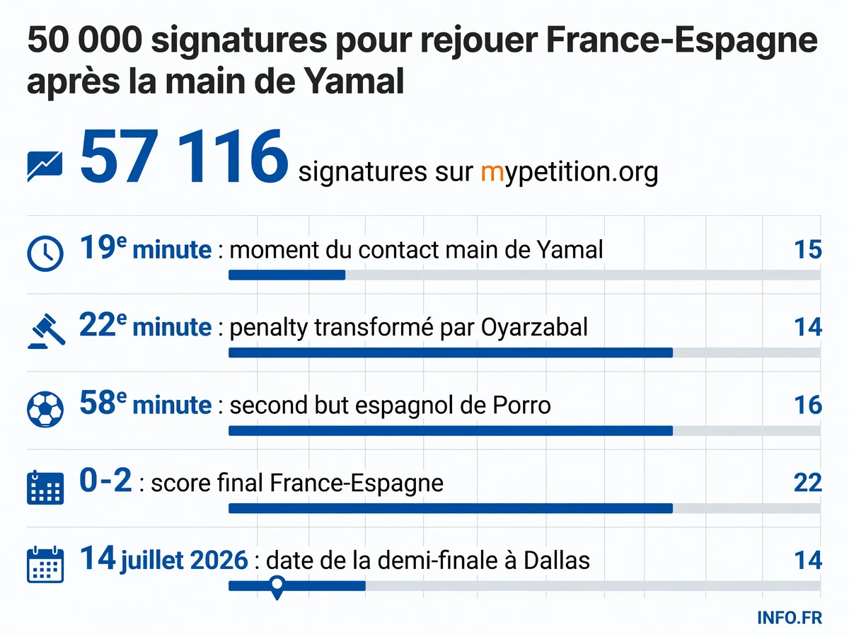 Chronologie de la controverse France-Espagne au Mondial 2026 avec les chiffres-clés de la pétition et du match