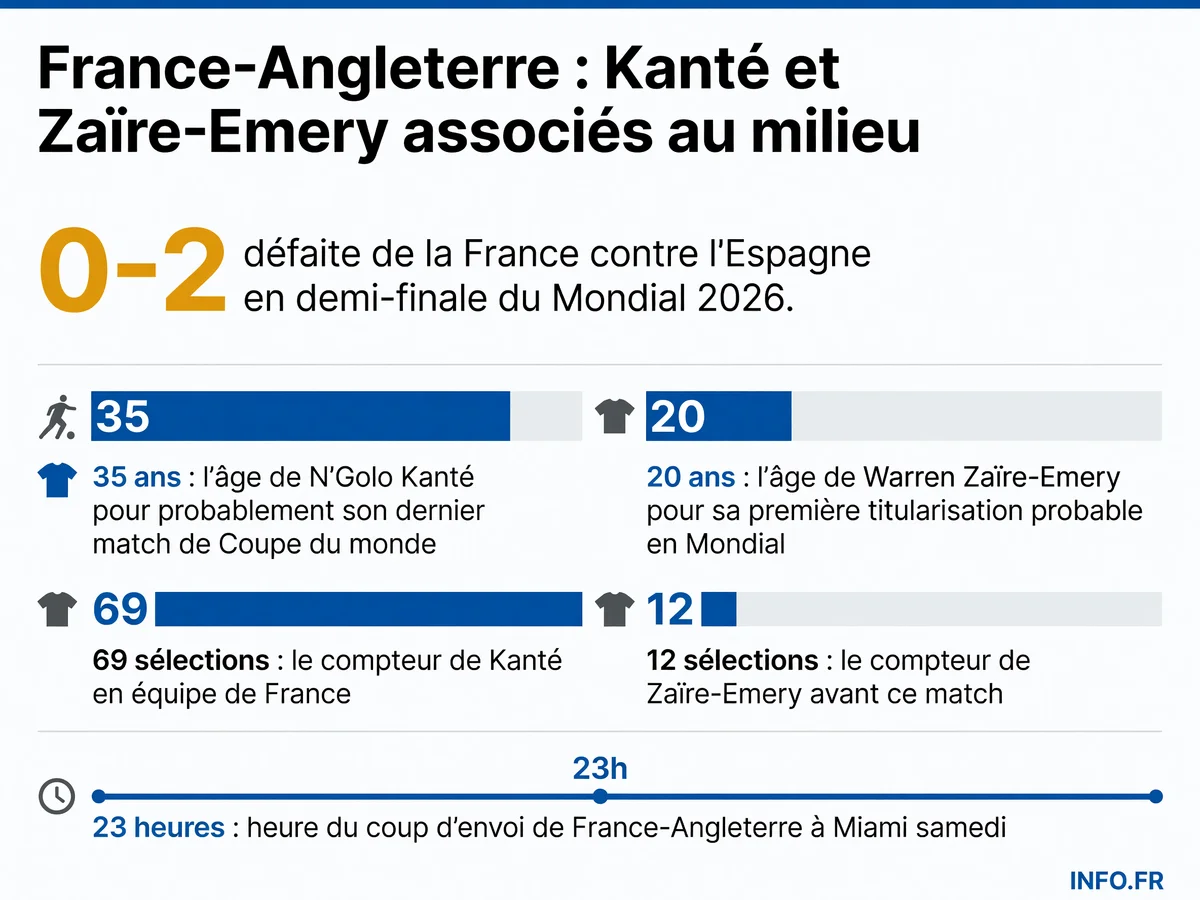 Données clés de la composition probable de la France face à l'Angleterre pour la petite finale du Mondial 2026