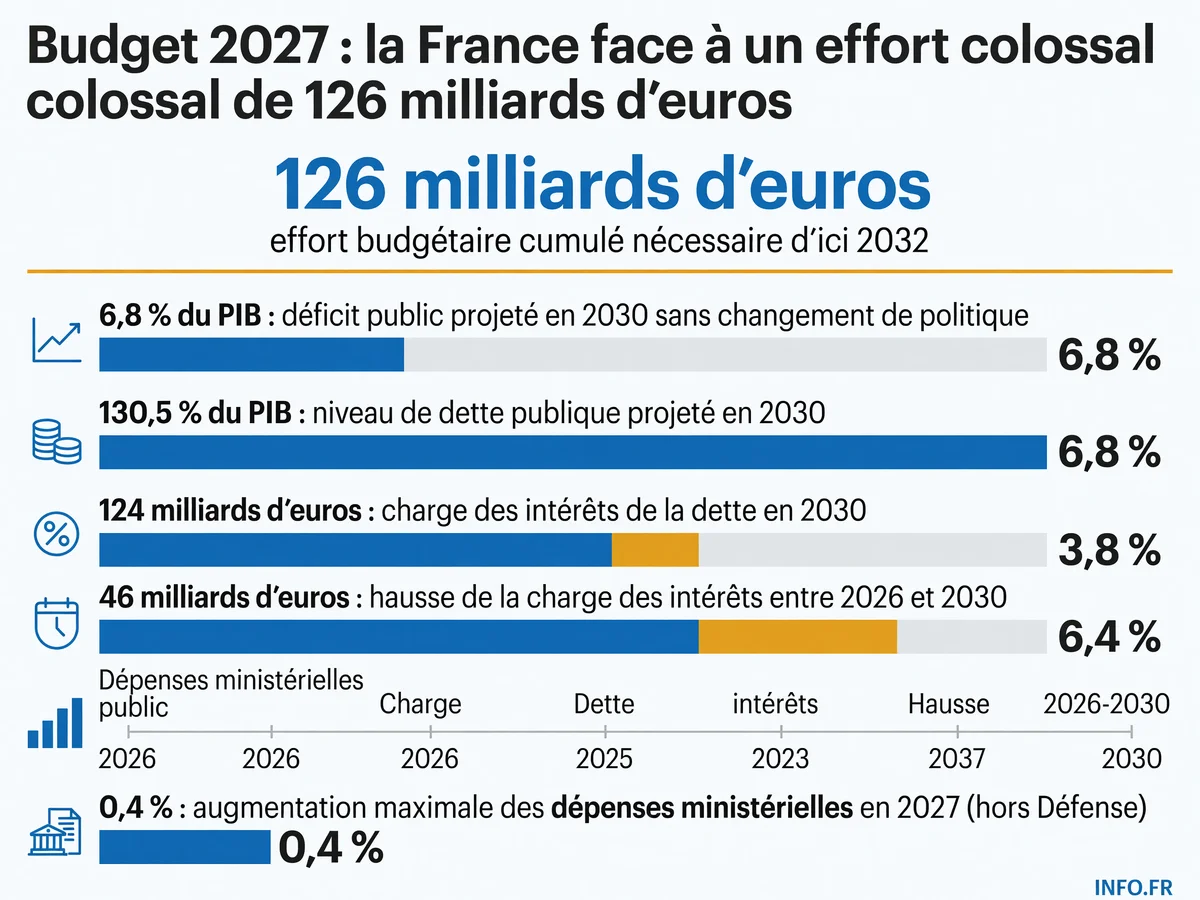 Trajectoire de la dette publique française et effort budgétaire nécessaire d'ici 2032 selon le rapport d'économistes commandé par Bercy en juillet 2026.