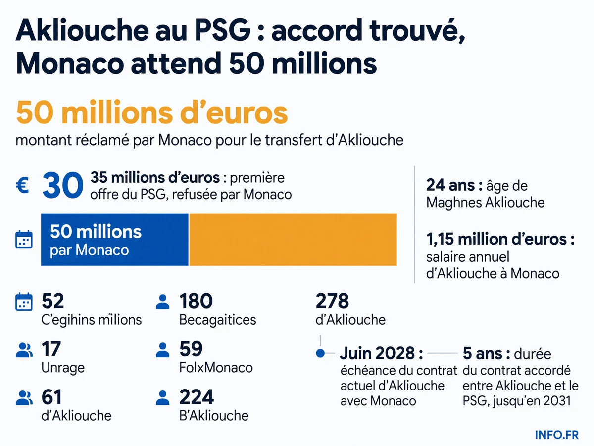Les chiffres clés du dossier Akliouche entre le PSG et Monaco