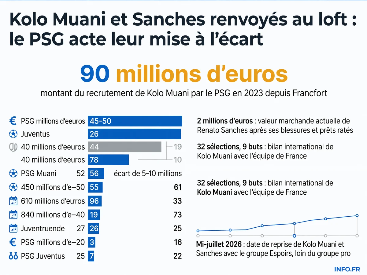 Les chiffres de la chute de Kolo Muani et Sanches au PSG: du recrutement à 90 millions d'euros à la mise au loft avec les Espoirs en juillet 2026