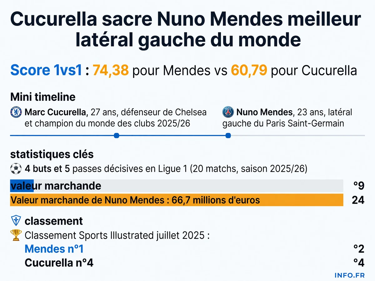 Comparaison statistique entre Marc Cucurella et Nuno Mendes, meilleurs latéraux gauches mondiaux en 2026