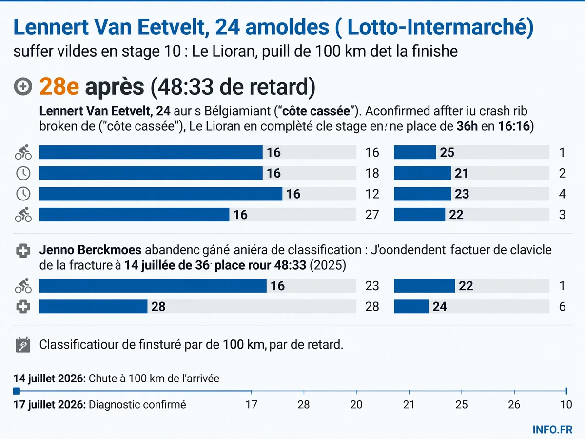 Chronologie des blessures de Lennert Van Eetvelt depuis 2024 et impact de la chute du Lioran sur son classement au Tour de France 2026