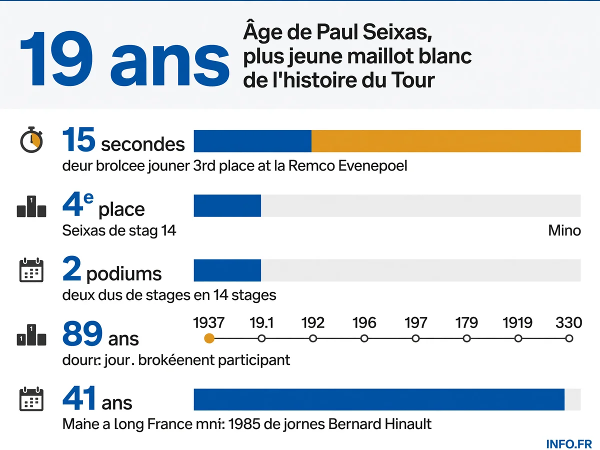 Paul Seixas prend le maillot blanc du Tour de France 2026 à 19 ans et vise le podium à 15 secondes