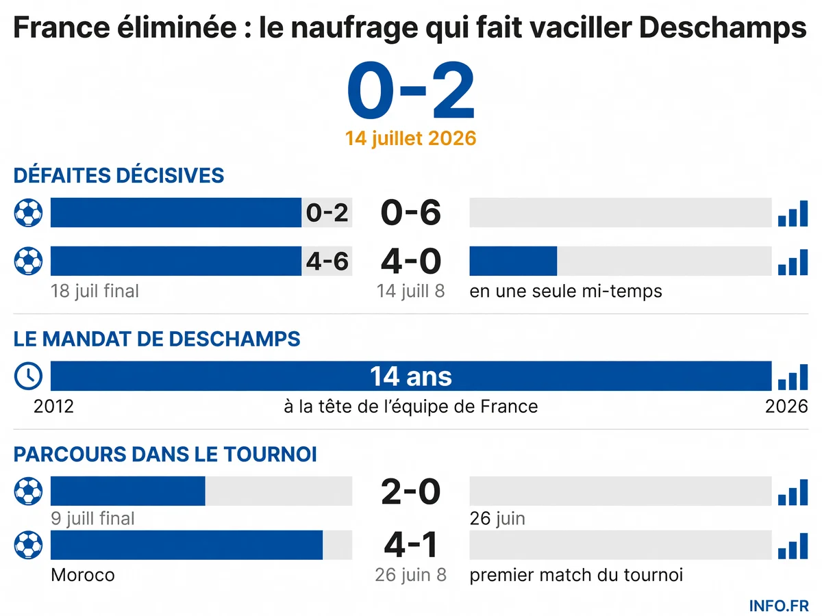 Parcours de l'équipe de France lors de la Coupe du Monde 2026, du premier match contre la Norvège à la défaite finale contre l'Angleterre
