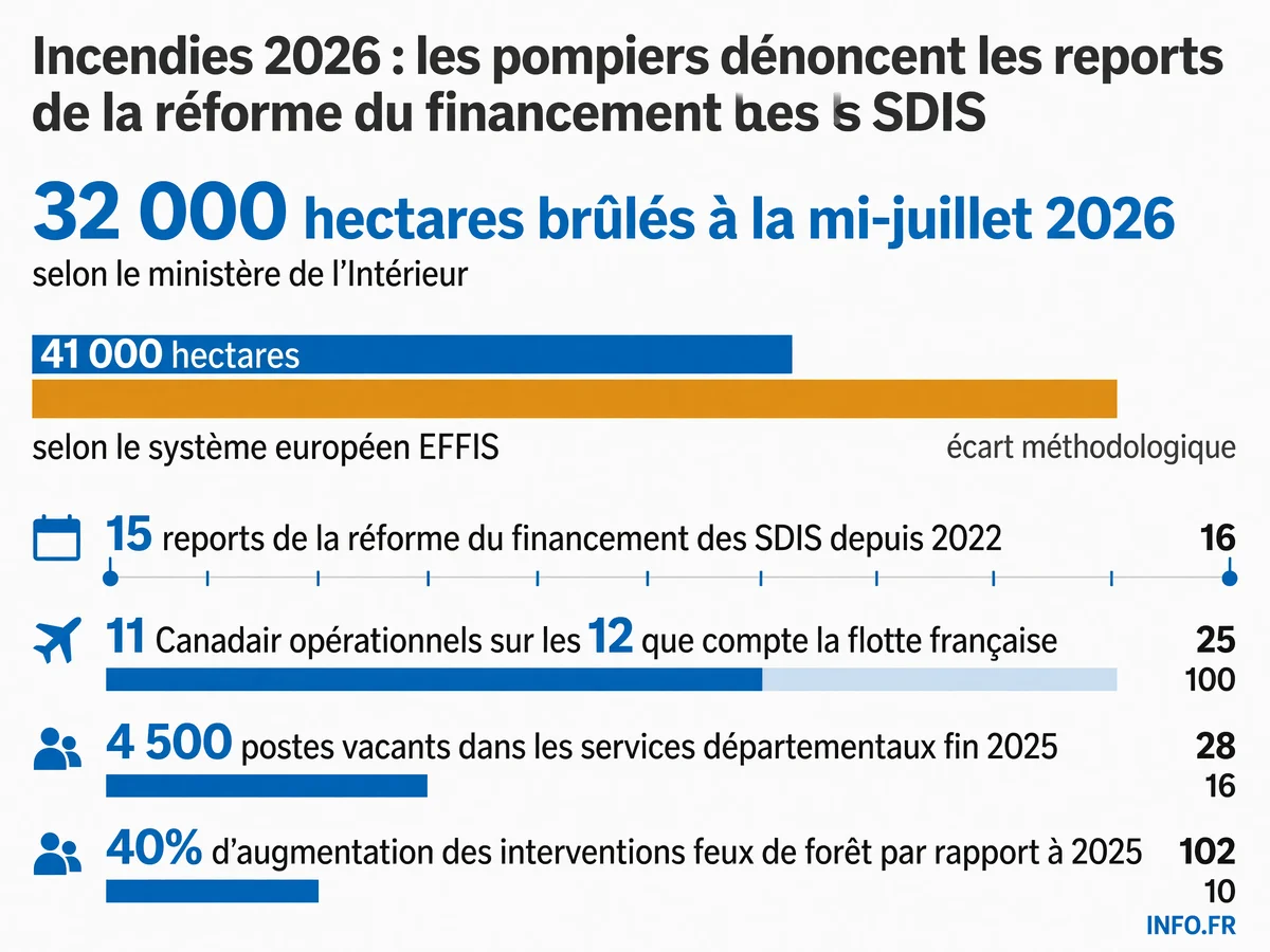 Bilan chiffré de la saison des incendies 2026 en France et état des moyens des services départementaux d'incendie et de secours