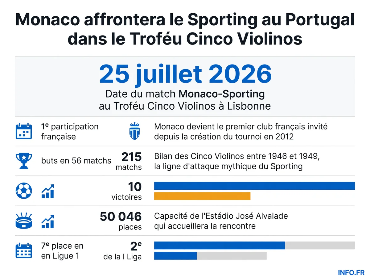 Match amical Monaco-Sporting le 25 juillet 2026 à Lisbonne dans le cadre du Troféu Cinco Violinos, première participation française à ce tournoi créé en 2012