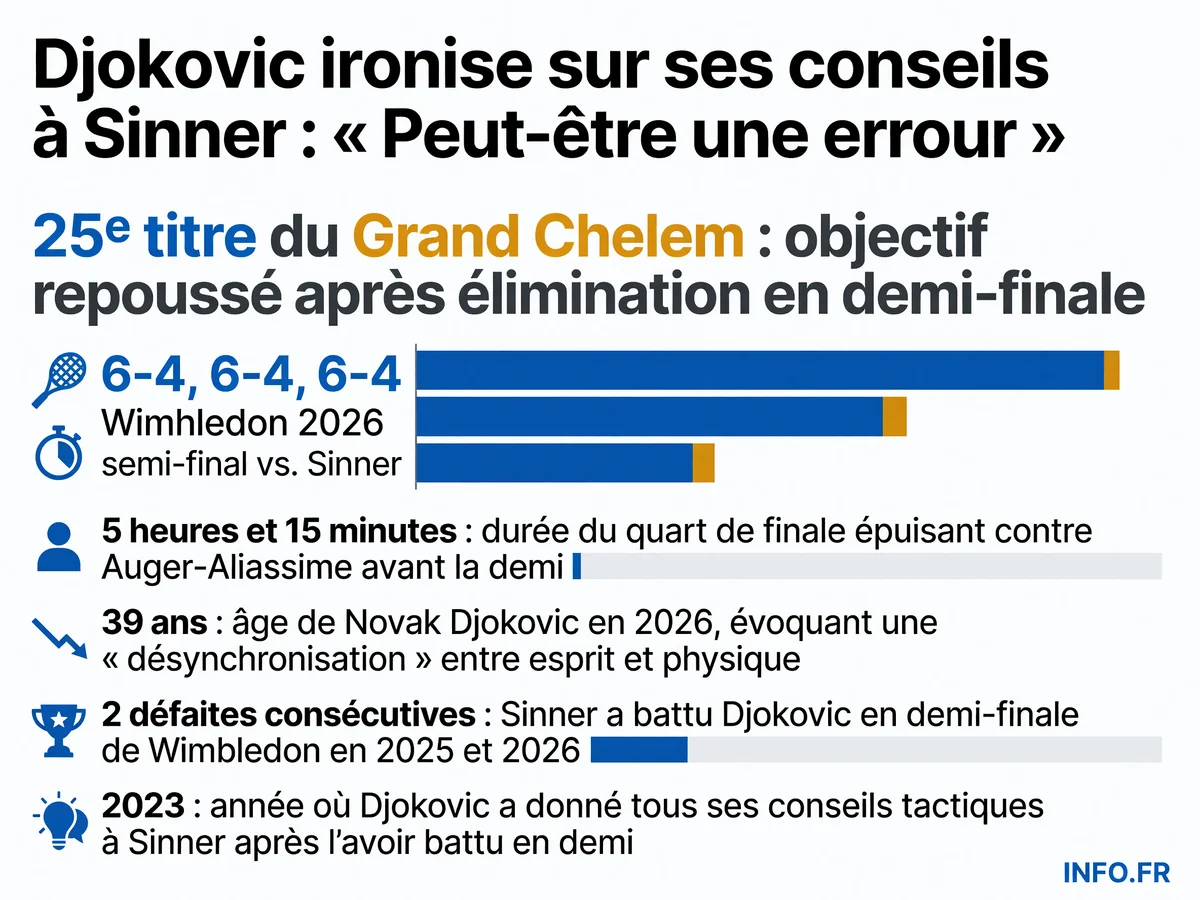 Statistiques des confrontations Djokovic-Sinner à Wimbledon de 2022 à 2026 et évolution du rapport de force entre les deux joueurs