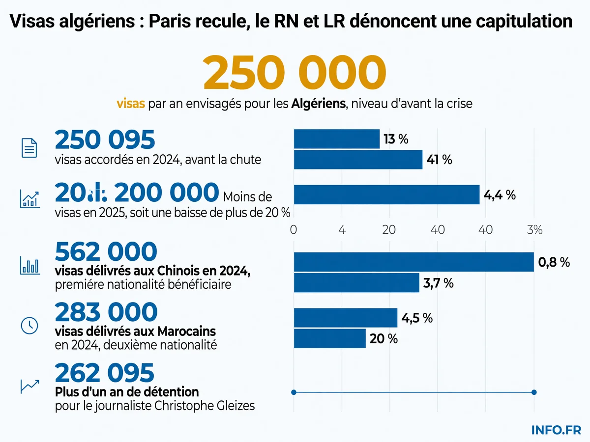 Évolution du nombre de visas français délivrés aux ressortissants algériens entre 2024 et 2026, et comparaison avec les autres nationalités bénéficiaires