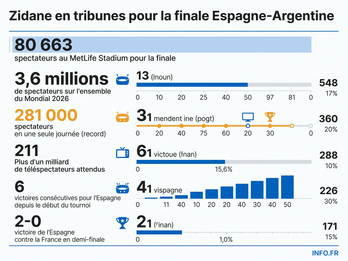 Chiffres clés de la finale de la Coupe du monde 2026 entre l'Espagne et l'Argentine au MetLife Stadium de New York