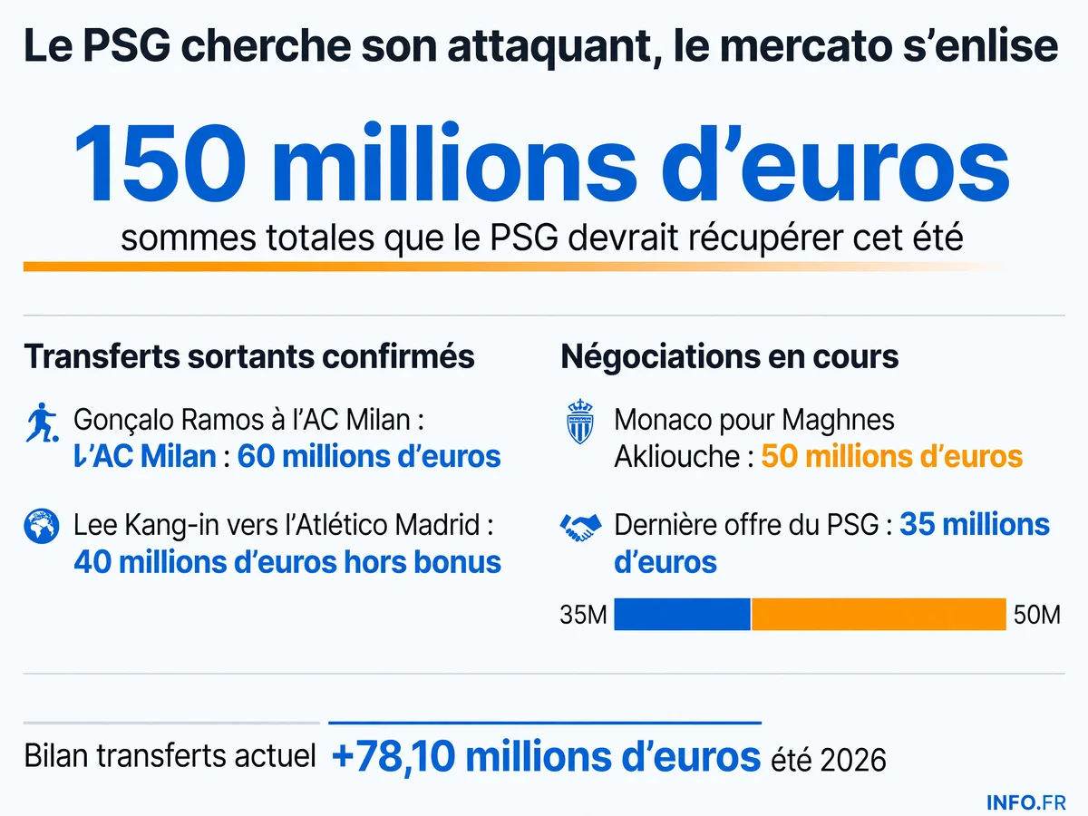Les chiffres clés du mercato PSG été 2026: ventes de Ramos et Lee, budget disponible et écarts de négociation pour les cibles Balogun et Akliouche