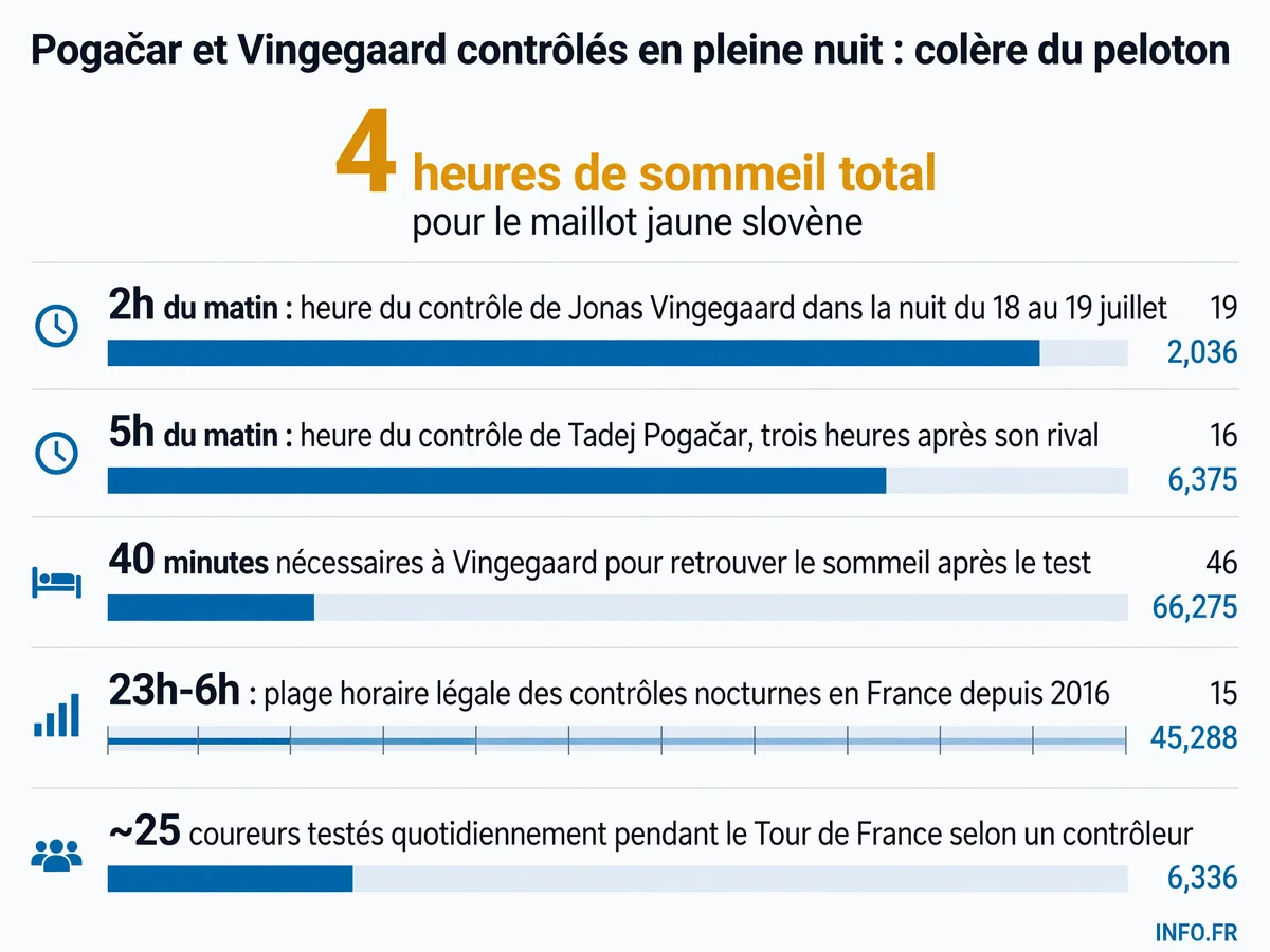 Chronologie et impact des contrôles antidopage nocturnes subis par Pogačar et Vingegaard avant l'étape montagne du 19 juillet 2026