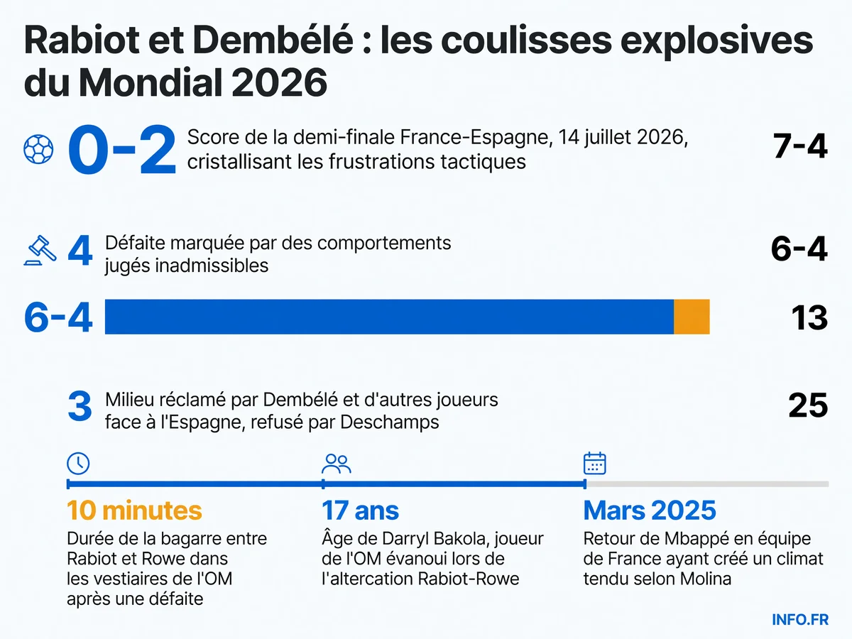Les chiffres clés des tensions révélées par Romain Molina sur l'équipe de France durant la Coupe du Monde 2026 et leurs répercussions à l'OM