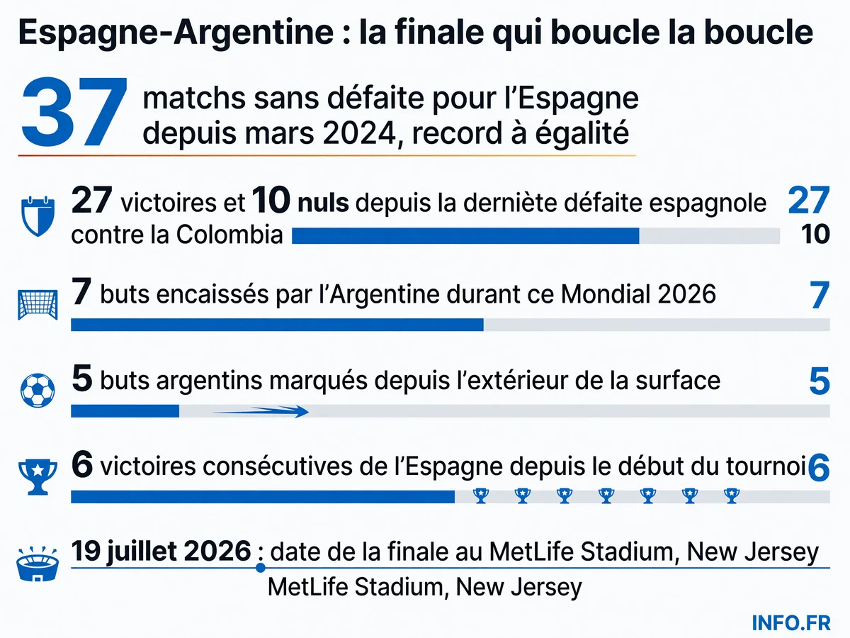 Statistiques comparées Espagne-Argentine avant la finale de la Coupe du Monde 2026 au MetLife Stadium