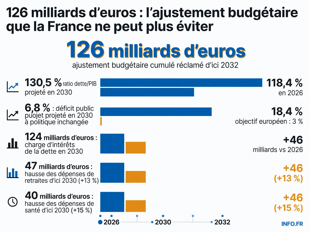 Projection des finances publiques françaises 2026-2032: évolution du déficit, de la dette et des principaux postes de dépenses selon le rapport d'économistes indépendants remis en juillet 2026