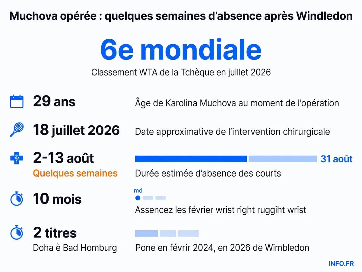 Chronologie de l'opération de Karolina Muchova après sa finale à Wimbledon 2026 et ses conséquences sur le calendrier WTA