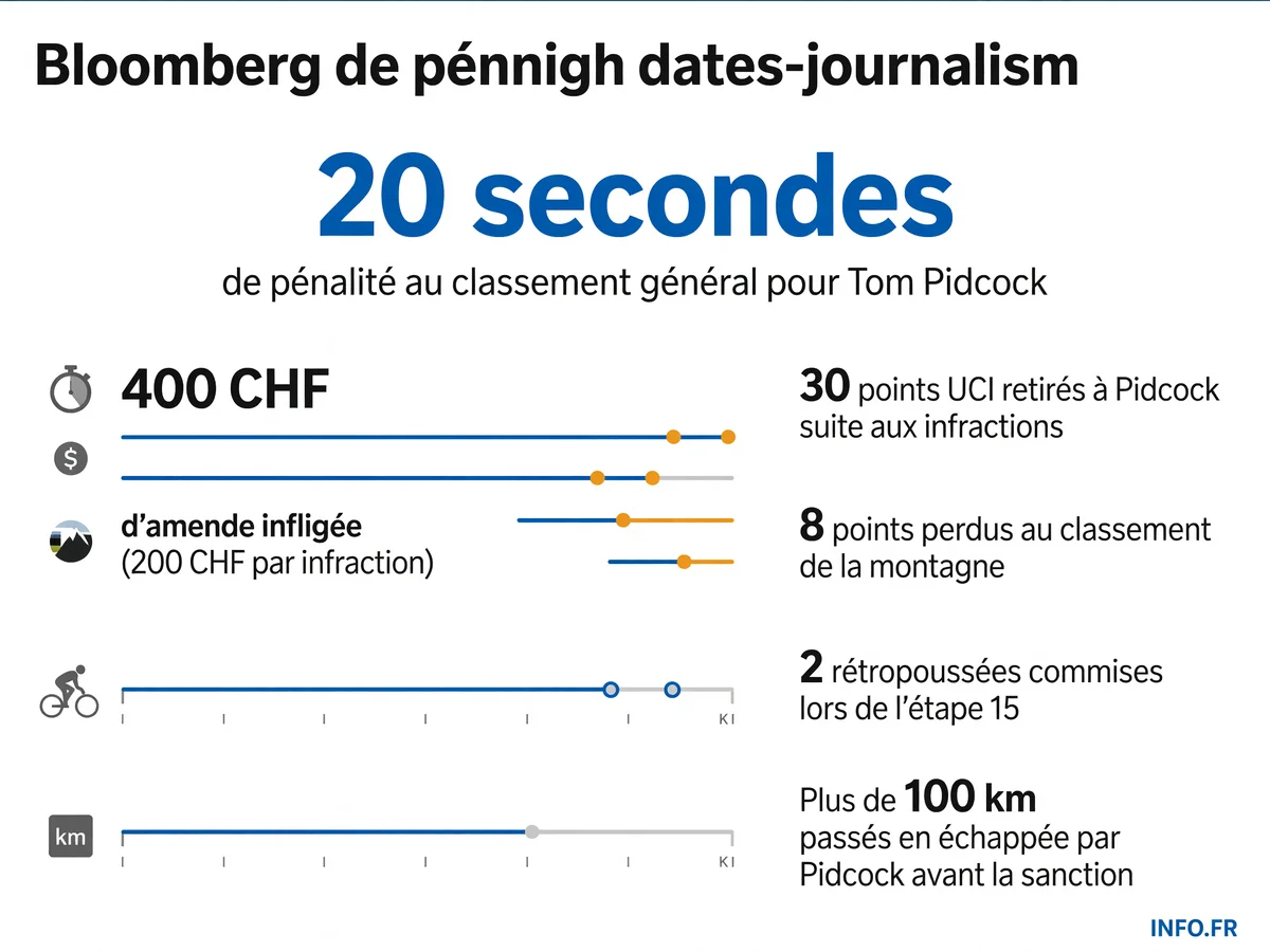 Détail des sanctions infligées à Tom Pidcock lors de l'étape 15 du Tour de France 2026 pour deux rétropoussées sur voiture