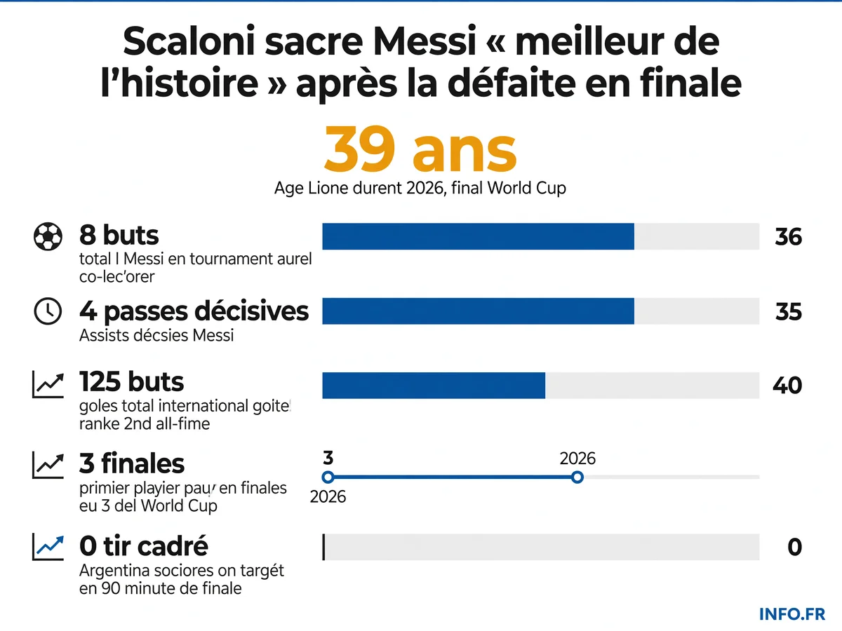 Les statistiques de Lionel Messi lors de la Coupe du Monde 2026: 8 buts, 4 passes décisives, 39 ans, premier joueur à disputer trois finales.