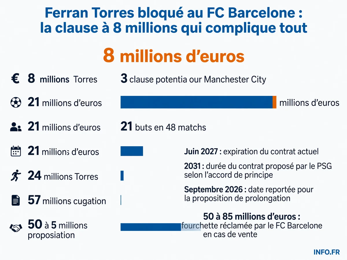 Les chiffres clés du dossier Ferran Torres entre le FC Barcelone et le PSG en juillet 2026