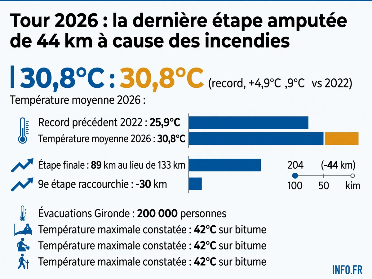 Bilan chiffré de l'impact de la canicule et des incendies sur le Tour de France 2026