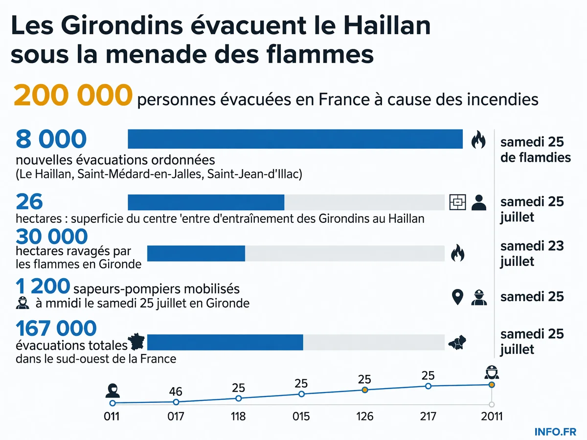 Bilan des incendies en Gironde et impact sur le centre d'entraînement des Girondins de Bordeaux au Haillan, juillet 2026.