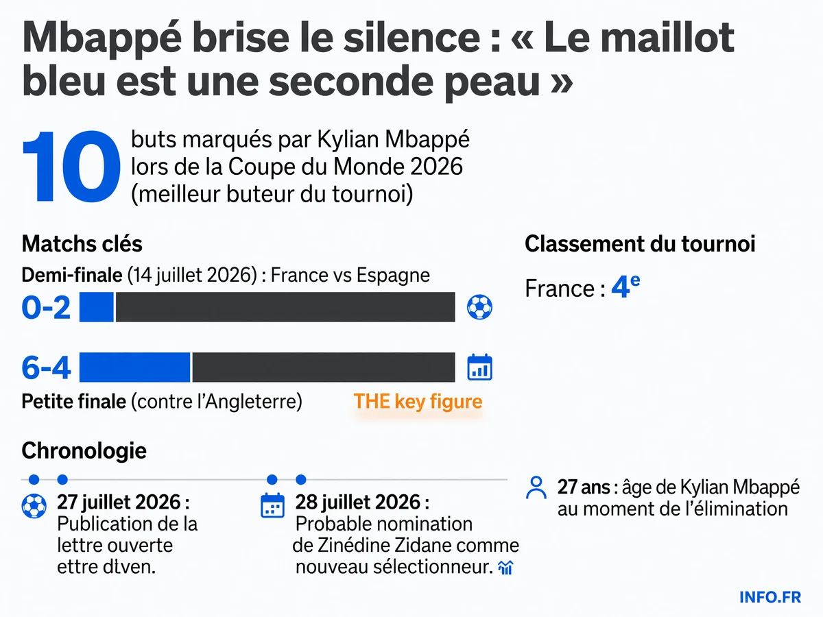 Statistiques de la Coupe du Monde 2026 et chronologie de la lettre de Kylian Mbappé après l'élimination de l'équipe de France en demi-finale