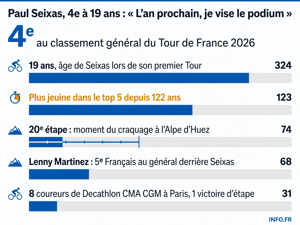 Performance historique de Paul Seixas au Tour de France 2026: 4e à 19 ans, exploit inédit depuis 122 ans