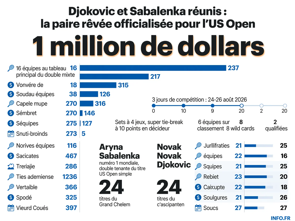 Données clés du championnat de double mixte US Open 2026: composition du tableau, dotation financière et format de jeu