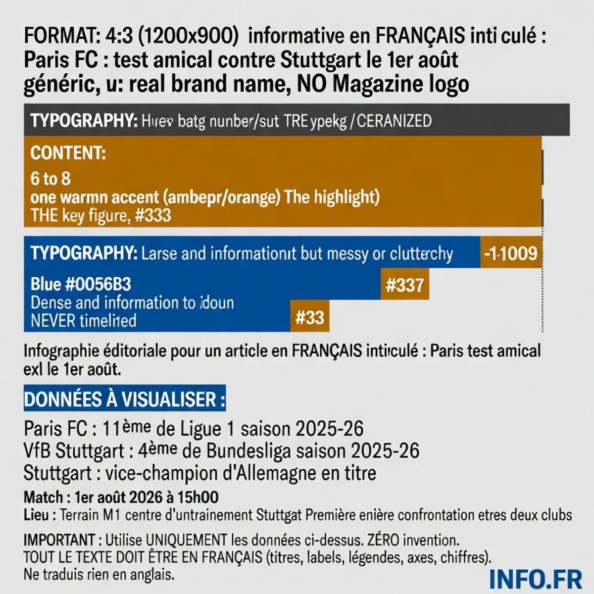 Infographie présentant les statistiques clés du match amical Paris FC - VfB Stuttgart du 1er août 2026