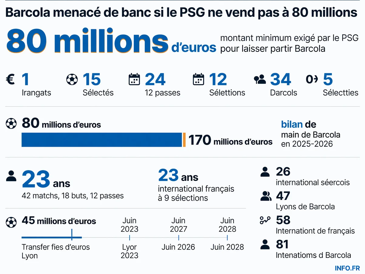 Montants et statistiques clés du dossier Bradley Barcola au PSG: valorisation, bilan sportif et échéances contractuelles.