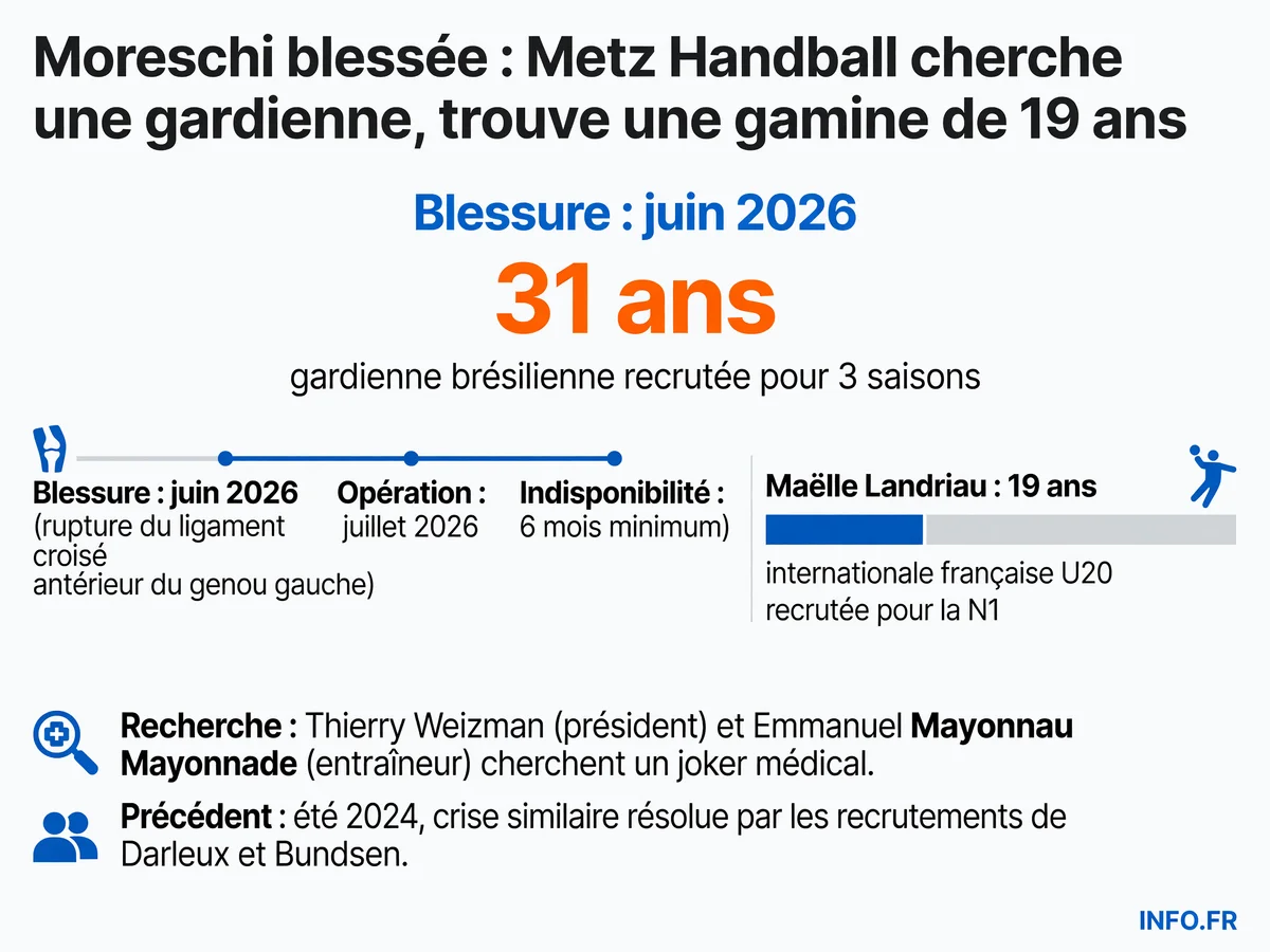 Chronologie de la crise des gardiennes au Metz Handball: de la blessure de Gabriella Moreschi en juin 2026 à la promotion forcée de Maëlle Landriau